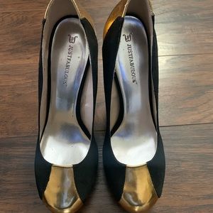 Two toned gold and black suede heels